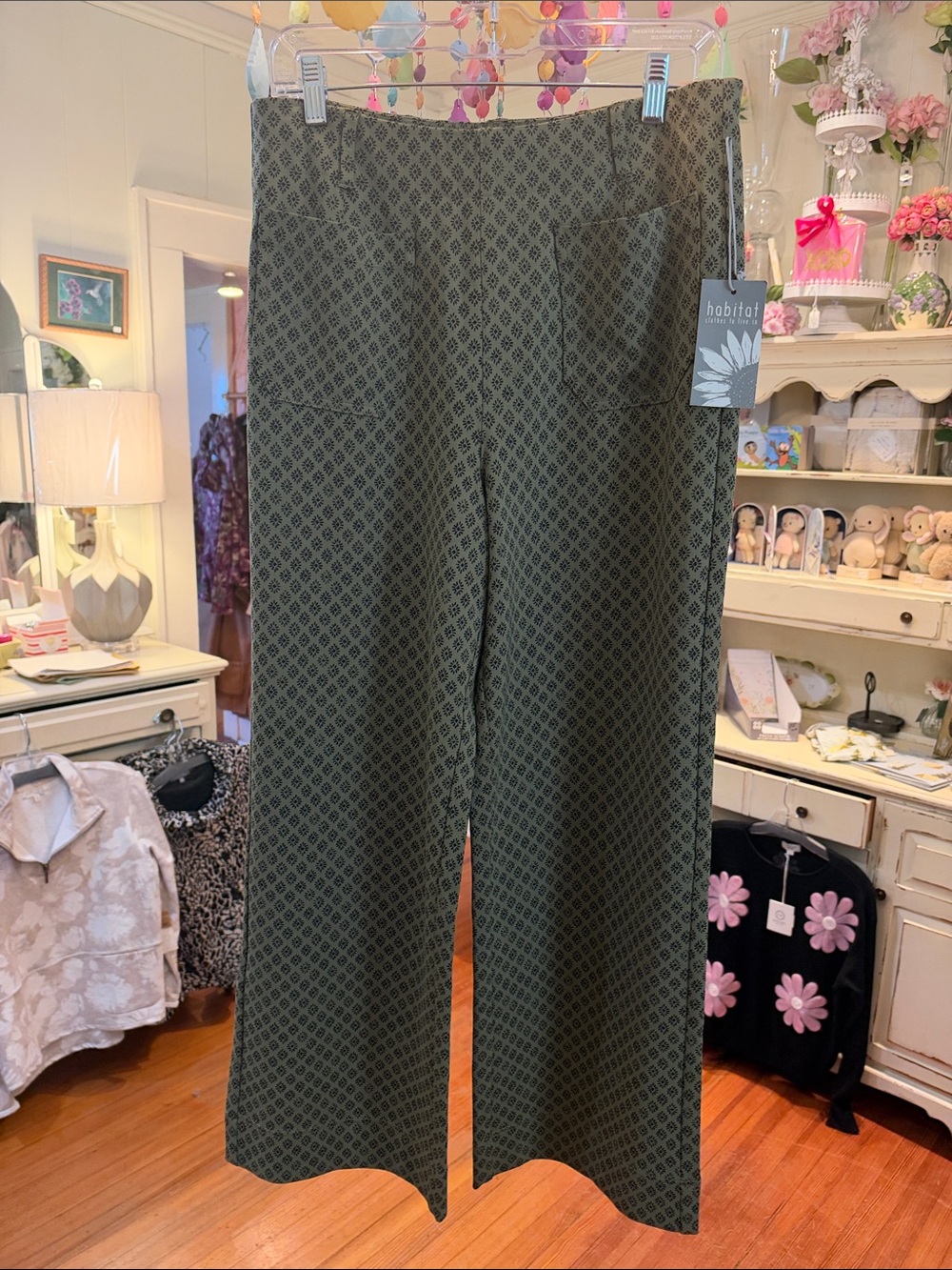Habitat Olive Green Geometric Wide-Leg Pants